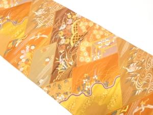 未使用品　いづくら製　光悦垣に花鳥・古典柄織り出し袋帯(未仕立て)